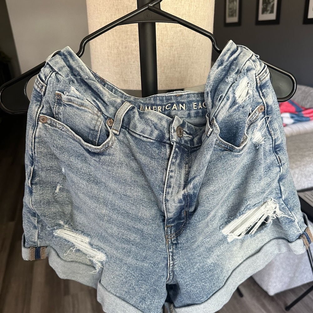American Eagle Outfitters Blue Jean Shorts Distressed High-Waisted